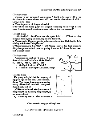 Đề thi chọn học sinh giỏi môn Vật lý Lớp 9 - Năm học 2015-2016 (Có đáp án và biểu điểm)
